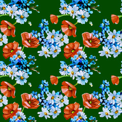 Hand-drawn colorful floral background pattern  in a la prima style for fabric, textile, wrapping paper, card, invitation, wallpaper, web design