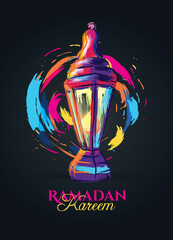 Ramadan Kareem 2021 vector illustration of a lantern Fanus. the Muslim feast of the holy month of Ramadan Kareem. Translation from Arabic: Generous Ramadan