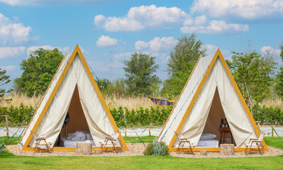 Outdoor camping tent in the nature for the tourist