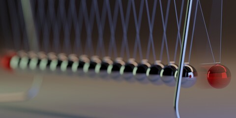 Newton pendulum on dark background, 3D illustration