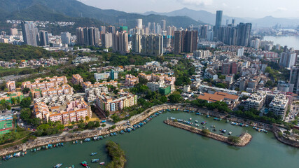 Obraz premium 2021 Mar 21,Hong Kong,Sha Tau Kok Chuen is public housing estate built by the Hong Kong Housing Society’s , only public housing estate in Hong Kong located in the frontier closed area.