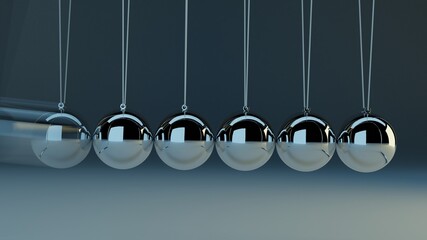 Newton pendulum on dark background, 3D illustration