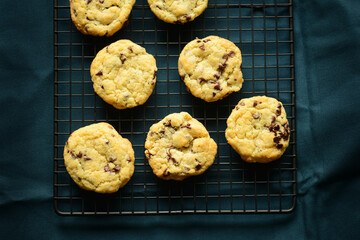 Chocolate chips cookies with cooking pan 