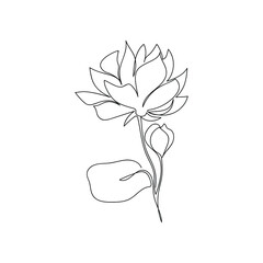 Beautyful abstract lotus pond drawn one line. Vector illustration in graphic style.