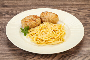 Spaghetti with homemade chicken cutlet