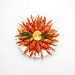 Isolated plate of boiled crayfish