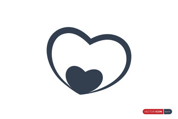 Double Heart Icon isolated on White Background. Symbol of Love. Flat Vector Illustration Design Template Elements.