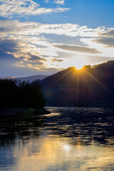 Danube river in Austria at the sunset in the early spring