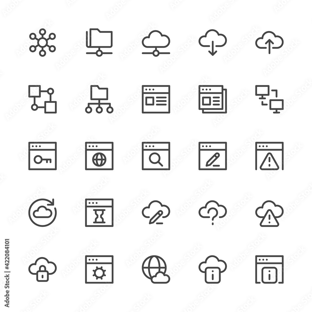 Fototapete simple interface icons related to network. database, cloud computing, internet technologies. editabl