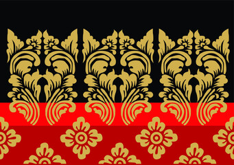 Geometric Indonesian batik motifs with distinctive Balinese floral pattern