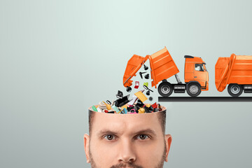 Garbage in the head, clogging up the head with unnecessary information. Garbage truck unloads...