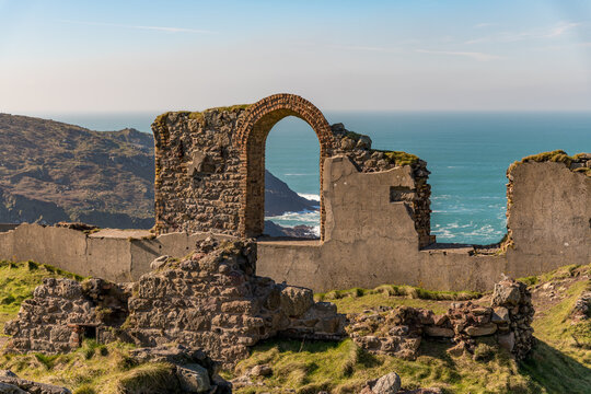 The ruined walls of old tin mine buildings, Botallack, Cornwall