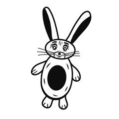 Cute contour bunny rabbit cartoon icon. Child toy. Idea for decors, picture in frame, gifts, ornaments, celebrations, invitation, greeting, holidays, childhood themes.  Vector isolated artwork. 