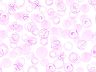 Watercolor Circles Background. White Rounds Design. Pastel Drawn Dots Illustration. Geometric Watercolor Circles Pattern. Art Spots Print. Color Polka Confetti. Seamless Watercolor Circles.