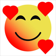 Cute gradient smiling face with hearts emoji on white background.