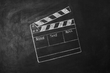 cinema clapper board drawn on the blackboard