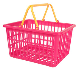 Pink yellow shopping basket buying concept isolated on white background
