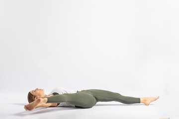 (58-104) Reclined Big Toe Pose Straps (Supta Padangusthasana )Yoga Posture (Asana)