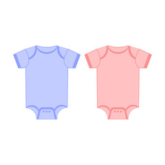 Vector Blue and Pink Blank Baby Bodysuit Template, Mock-up Closeup Isolated on White. Body children, baby shirt, onesie. Accessories, clothes for newborns. 