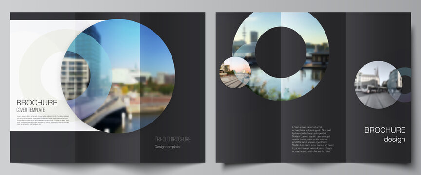 Vector layouts of covers design templates for trifold brochure, flyer layout, magazine, book design, brochure cover, advertising mockups. Background template with rounds, circles for IT, technology.