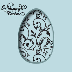 Happy Easter greeting card. 3d paper cut easter egg concept design background. Paper carving egg shape with shadow