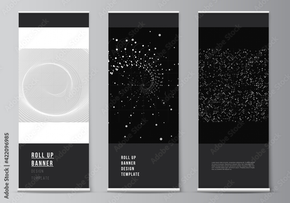 Wall mural vector layout of roll up mockup templates for vertical flyers, flags design templates, banner stands