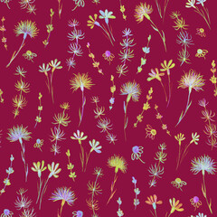 Flowers seamless pattern. Hand-drawn pencil drawing. Botanical illustration. Background for header, image for blog, decoration. Design of wallpaper, textiles, fabrics.