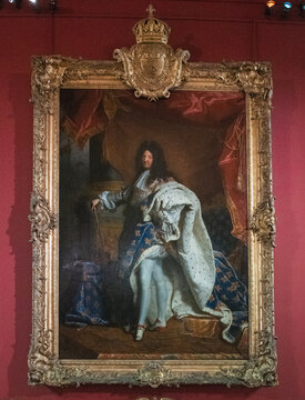 Paris, France: May 06, 2017: Portrait of Louis XIV (1638-1715), King of France, a famous painting by Pomarede Vincent, in Louvre Museum.
