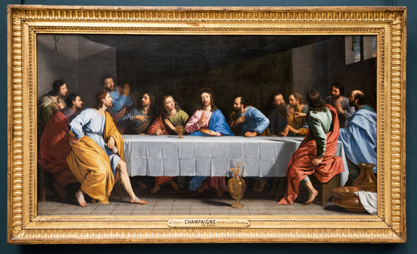 Paris, France: May 06, 2017: La Cene (Last Supper), a famous painting by Philippe de CHAMPAIGNE exposed in Louvre Museum.