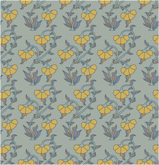 seamless vector pattern of flowers with leaves in retro style