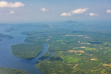 Aerial view by airplane of Krabi and andaman sea
