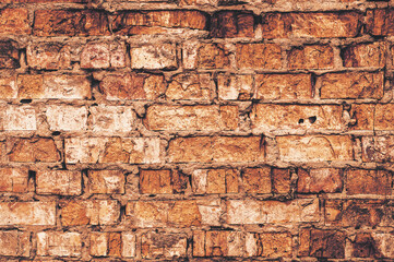 Old vintage dirty brick wall as background or texture