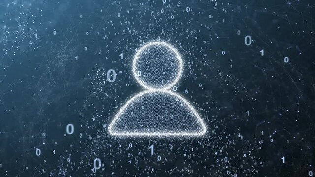 Person icon with binary numbers background. Global network connection and communication network.