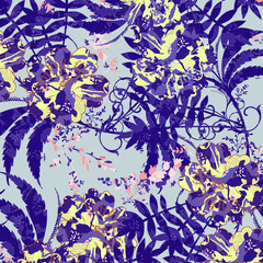 Tropical pattern with bright colorful leaves and plants