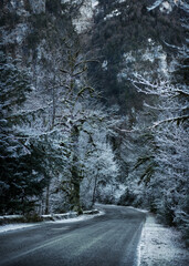 snowy road in Abkhazia. Icing