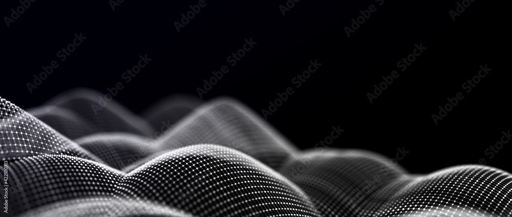 Aufkleber The structure of connecting to the network of moving points. Information flow of particles. Digital background. 3D rendering.