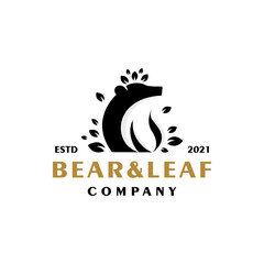 Bear and Leaf logo. Vector illustration on white background. Modern logo combination featuring a bear and leaf.