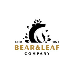 Obraz premium Bear and Leaf logo. Vector illustration on white background. Modern logo combination featuring a bear and leaf.