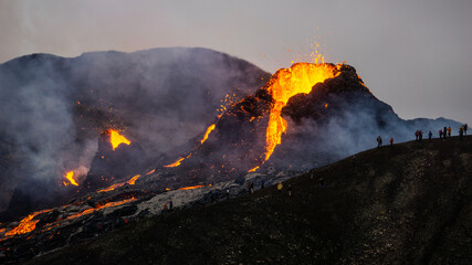 A small volcanic eruption at Mt Fagradalsfjall, Southwest Iceland - only about 30 km away from the...