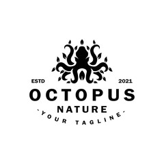 Creative logo combination featuring an octopus and leaves. Fresh modern and clean logo