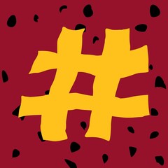 hashtag icon, sloppy hand drawing, symbol on spotted background, simple flat design