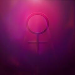 Venus sign at glowing pink and violet background with smoke. Women's rights and feminism female  symbol.