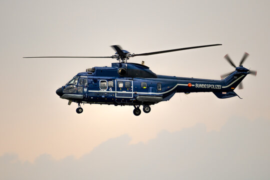 German Federal Police (Bundespolizei) Eurocopter AS332 Super Puma helicopter in flight. Germany