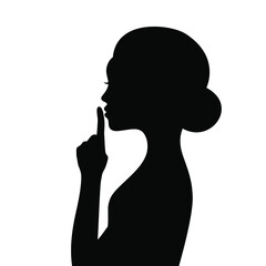Fototapeta na wymiar Female face profile silhouette with finger near lips
