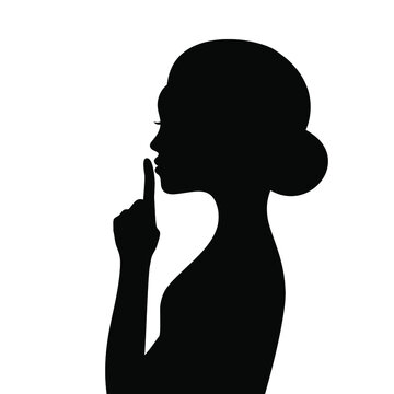 Female face profile silhouette with finger near lips
