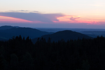 View of upper Austrian Voralpenland at sunset