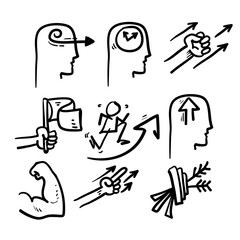 hand drawn doodle icon symbol Related to Persistence, Determination, Purposefulness, Assertiveness, Striving for Development. isolated background