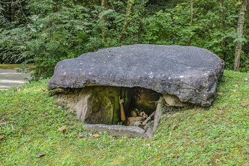 Huge limestone massif of Sare and park with prehistoric monuments at edge of village Sare (Sara) - Basque village in Pyrenees-Atlantiques department in southwestern France on border with Spain.