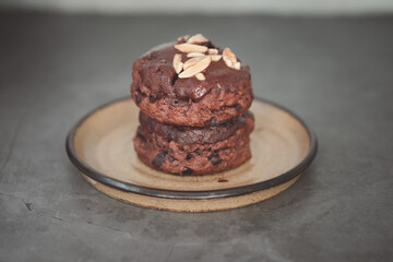 Close up of round shaped chocolate scones.
