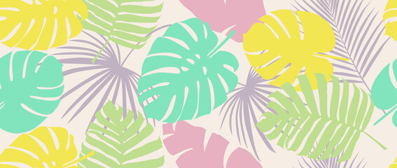 Fototapeta na wymiar Seamless pattern with tropical leaves. Modern design for paper, cover, fabric, interior and other purposes.